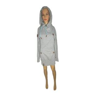 Naketano Hoodie Sweatshirt Dress with Leather Details Size Medium